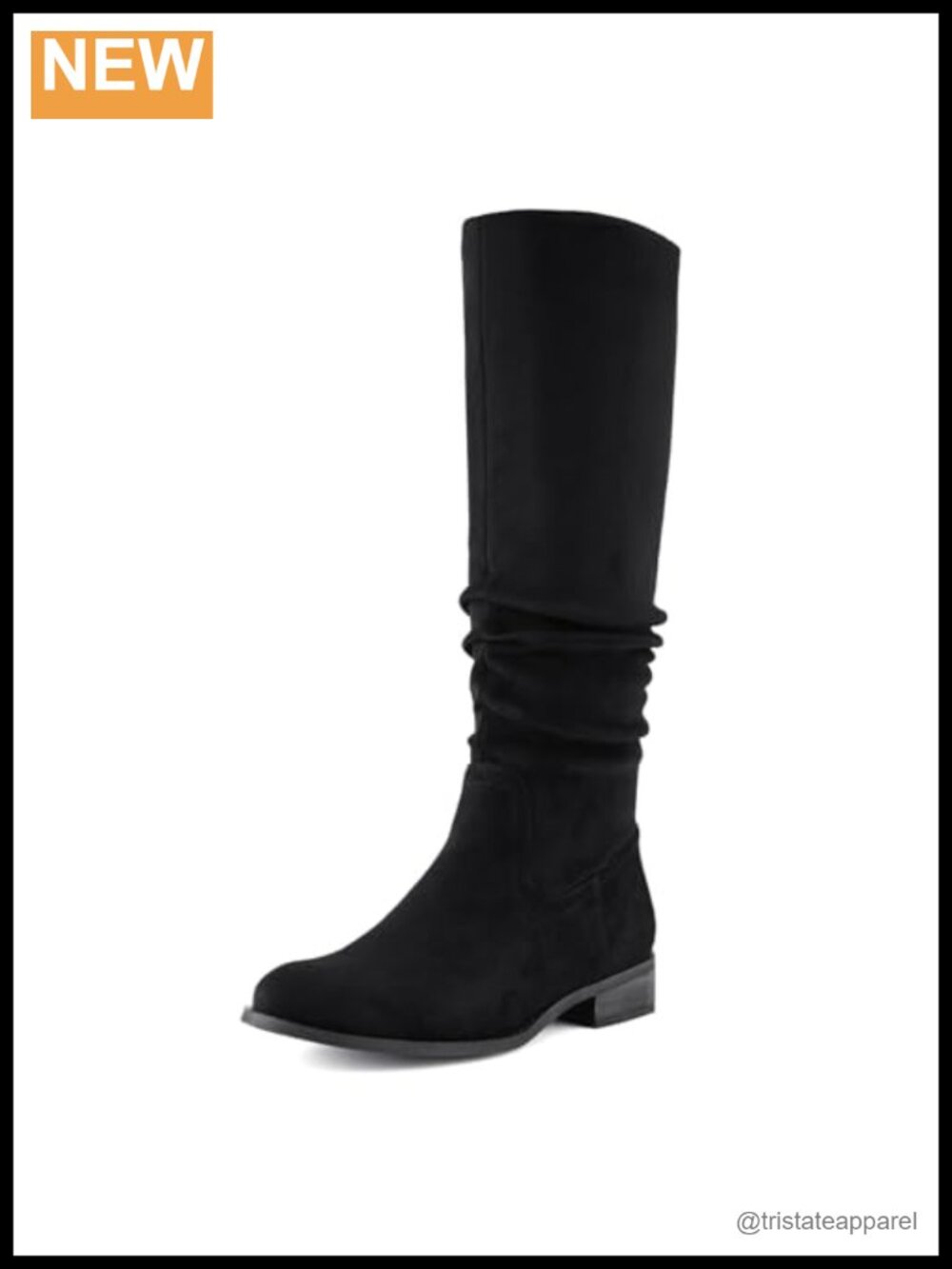 Womens Knee High Slouch Flat Low Heel Boots Ruched Faux Suede Pointed Toe - Picture 1 of 5